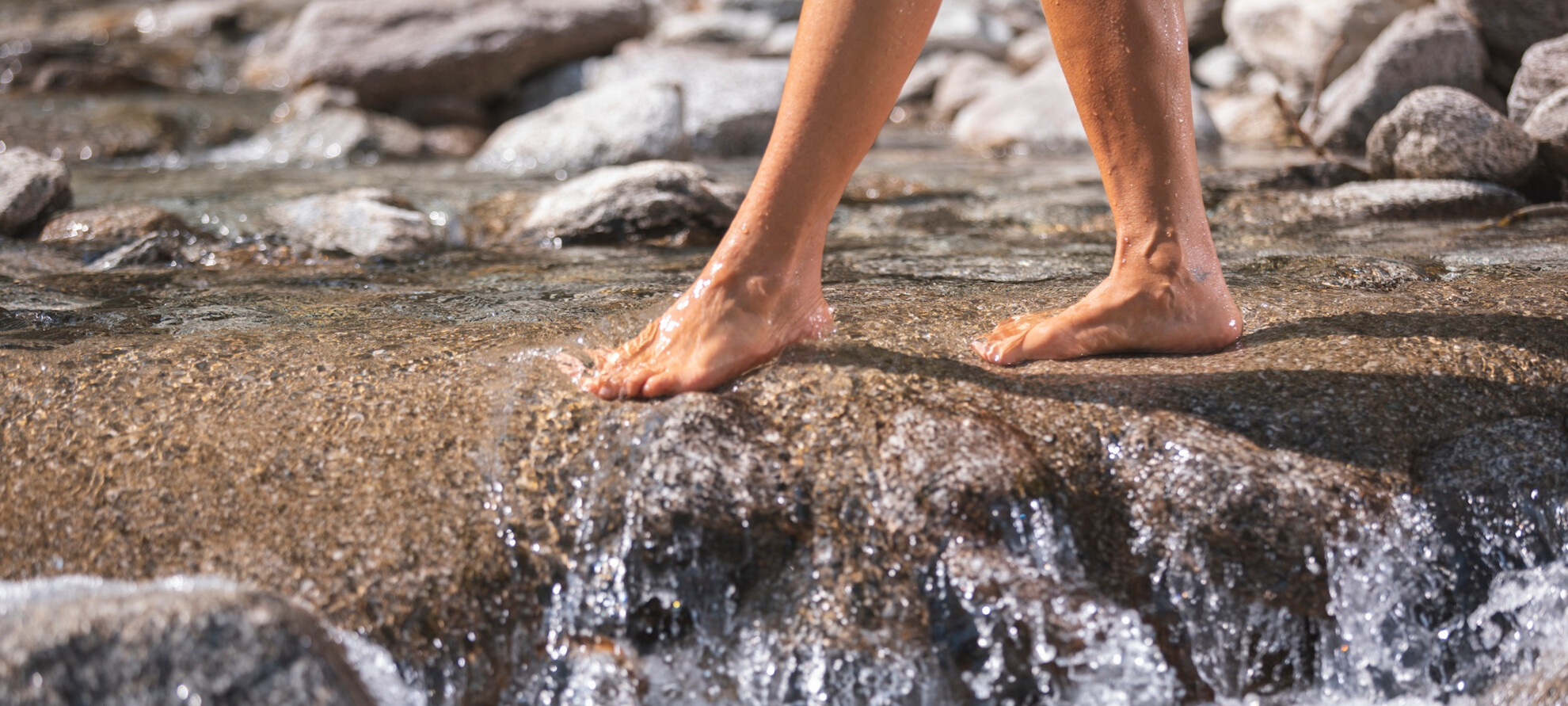 Walking barefoot in the mountains