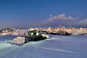 Dining in the mountains after riding a snowcat