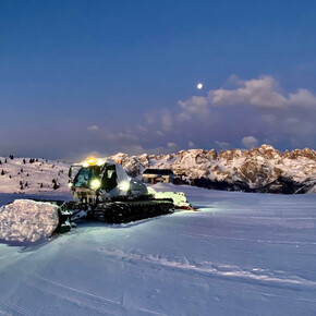 Dining in the mountains after riding a snowcat