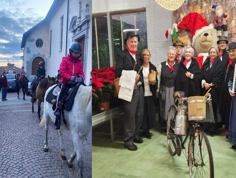 CHILDREN RIDING HORSES IN THE TOWN CENTRE
