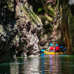 Kayaking through Rio Novella Canyon